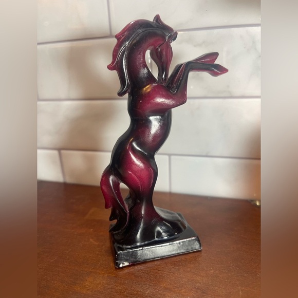 Wild Horse Stallion Asian Figurine Resin Deep Red Pink - Picture 7 of 12